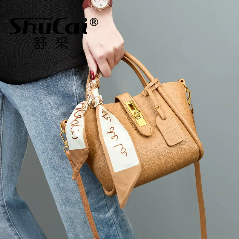 Genuine Leather Women\'s Bags Vegetable Basket Bags Bucket Bags Female Single Shoulder Crossbody Ladies Handbag