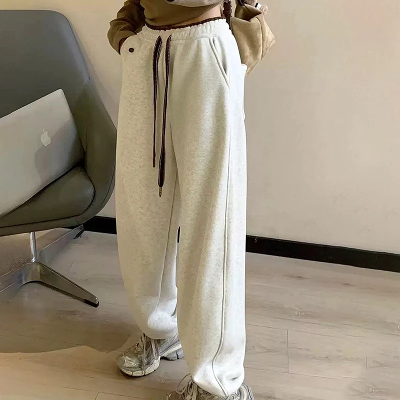 New Fashion High Waist Wide Leg Sweatpants Women Chic Design Contrast Color Sport Pants Autumn Winter Korean Drawstring Trousers
