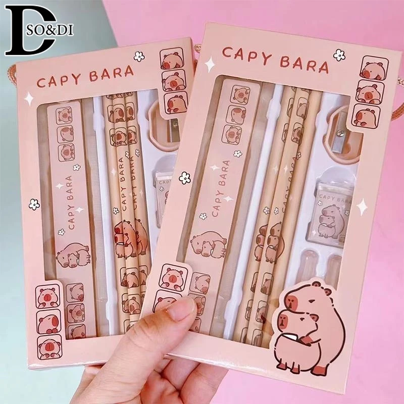 8-In-1 Capybara Cartoon Animal Pencil Ruler Eraser Sharpener Stationery Kit Student School Office Writing Supplies Kids Gift