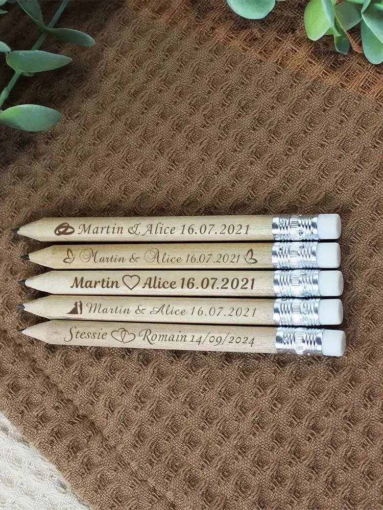 20/50/100PCS Customized Wooden Pencils With Rubber Engraved Pencils  Wedding Personalized Gifts Favors Baby Shower Party