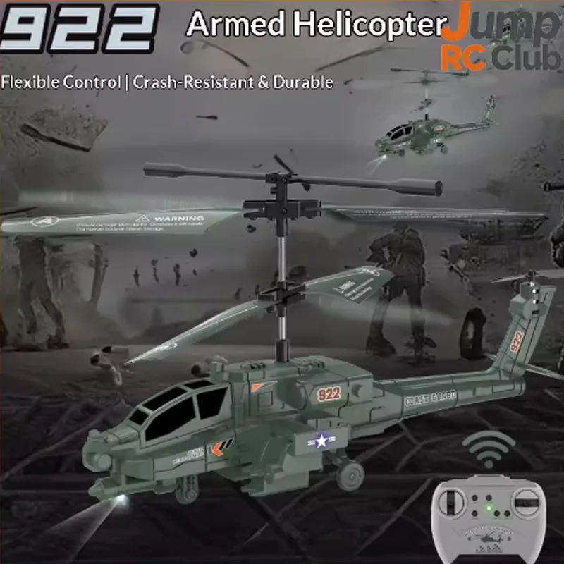New RC Apache Military Helicopter 2.4G Gyro Remote Control Aircraft with LED Lights, Outdoor Flying Toy for Kids Beginners