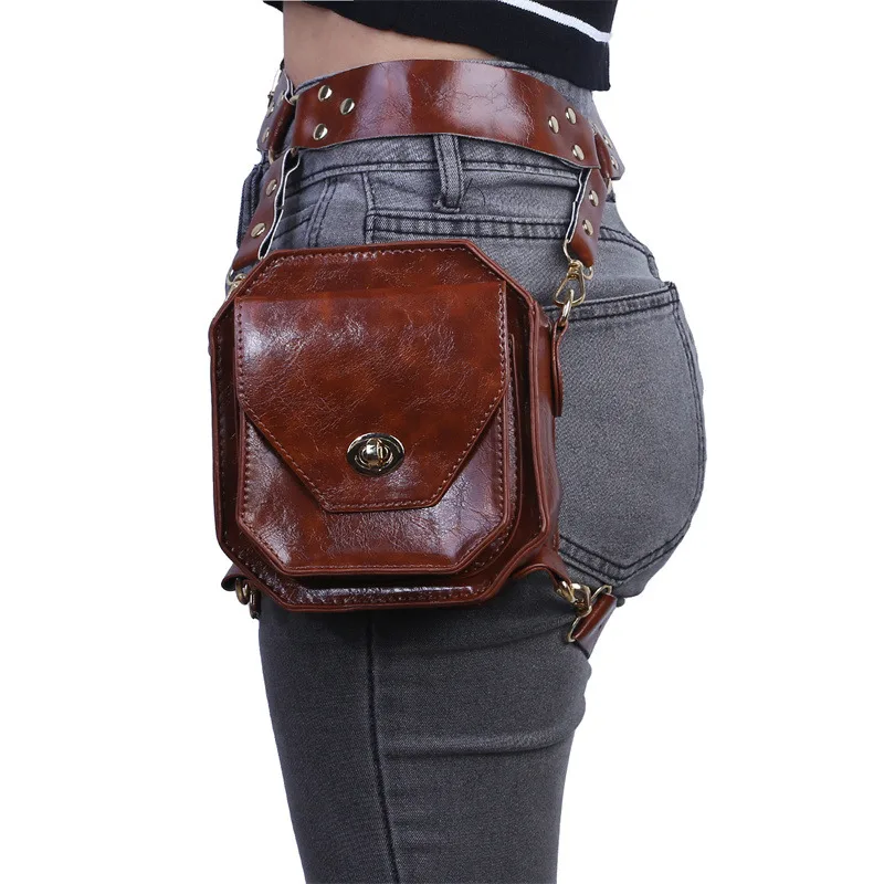 Punk Waist Storage Bag PU Leg Phone Holder Women Crossbody Cross Belt Bag Makeup Waist Pouch Medieval Hip Pack Home Organizer