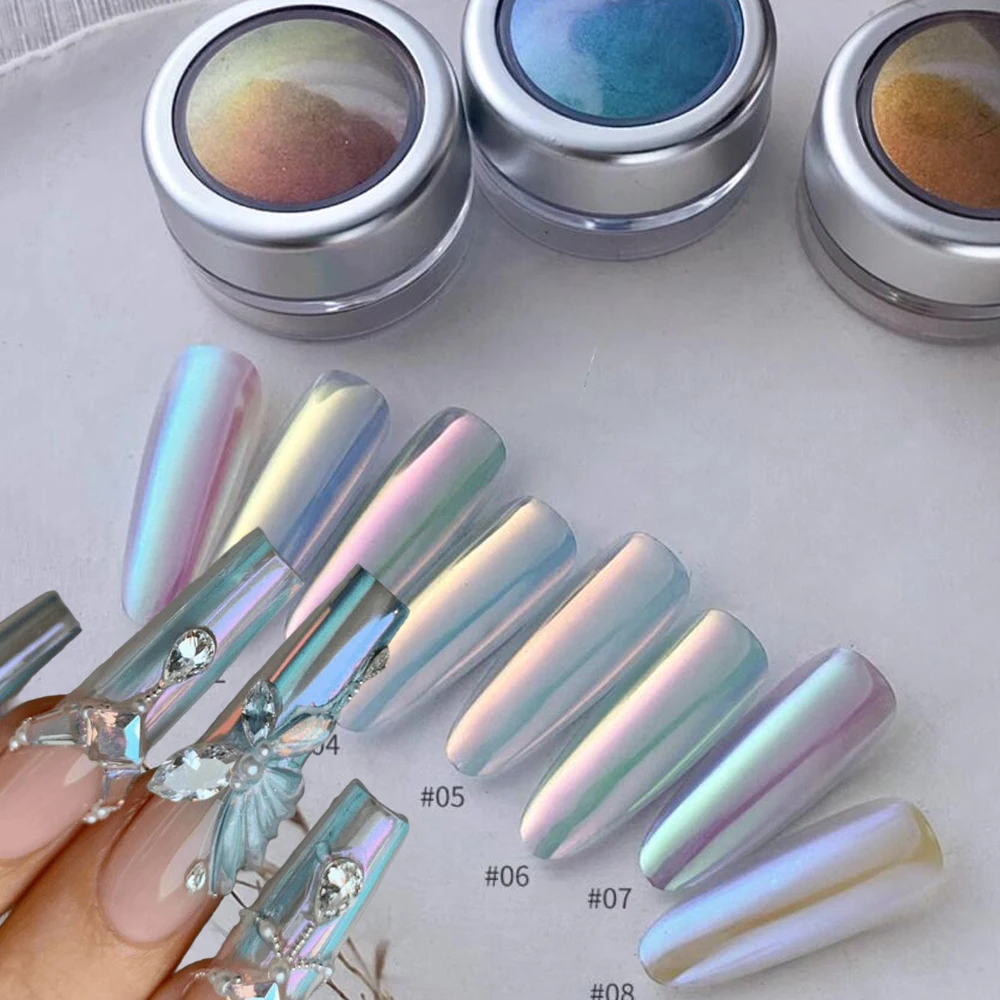 1 Słoik Kameleon Chromowany Proszek do Paznokci Powłoka Magiczne Lustro Pigment Pyłek Aurora Syreni Brokat do Lakieru Hybrydowego Dekoracje do Paznokci