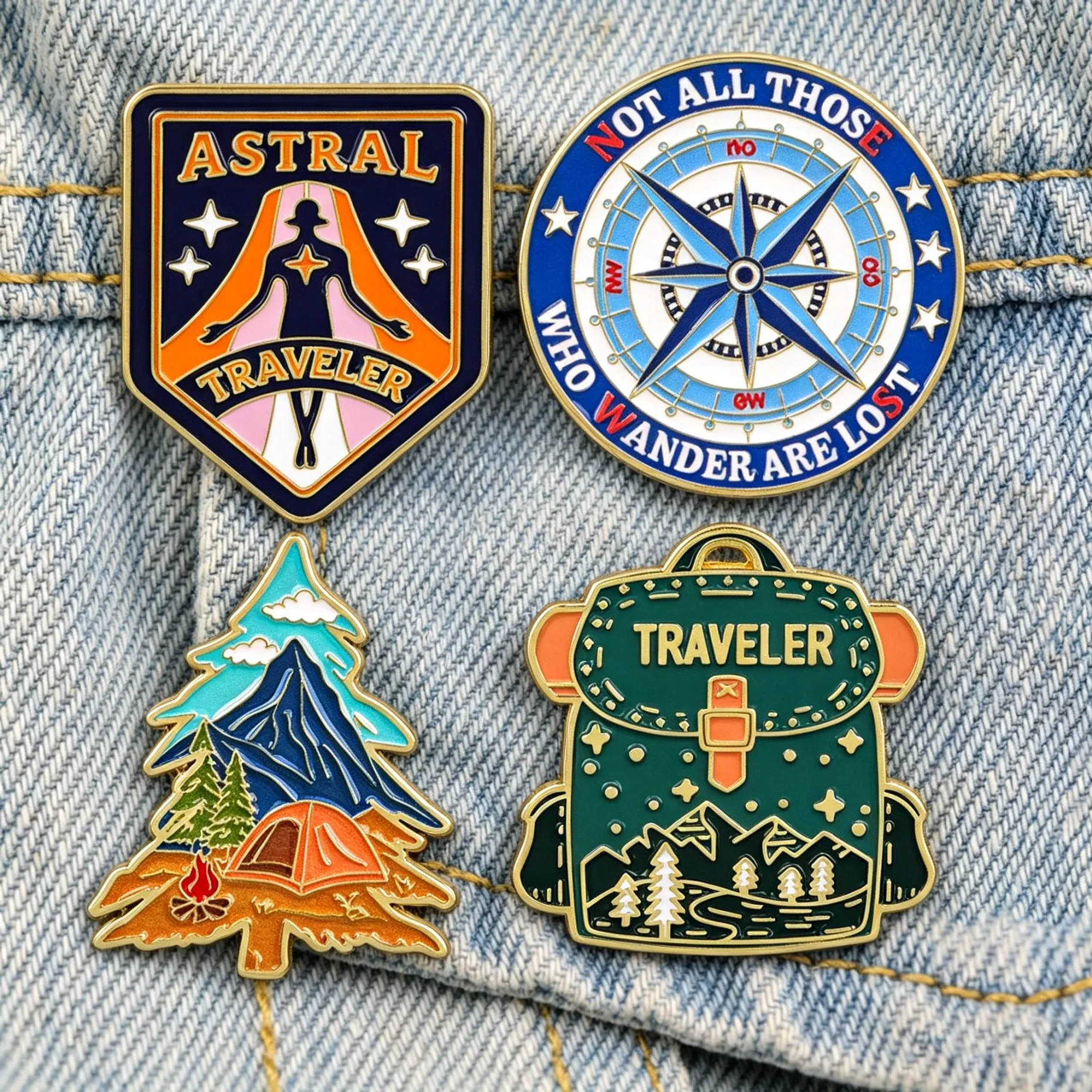 Travel Camping Enamel Pin Compass Mountain Backpack Brooch Lapel Pin for Backpacks & Clothing Decoration Jewelry