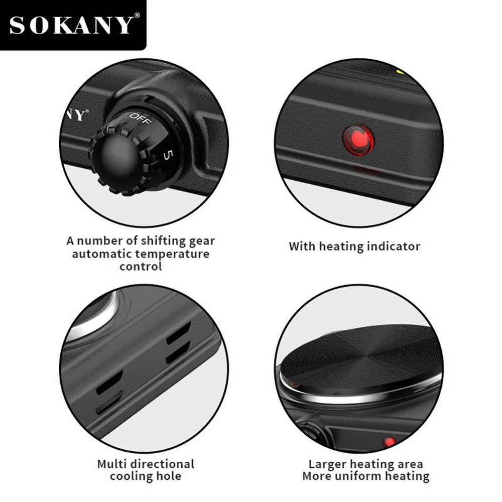 SOKANY Dual Stove Electric Stove Multifunctional Temperature Adjustable Electric Stove,Suitable For Household,Outdoor,Office Use