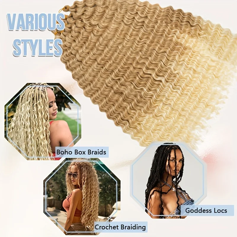 Deep Twist Synthetische Gehaakte Vlechten 30 "Oceaangolf Gehaakte Hair Extensions Zacht Bohemien Krullend Vlechthaar Voor Godin Vlechten