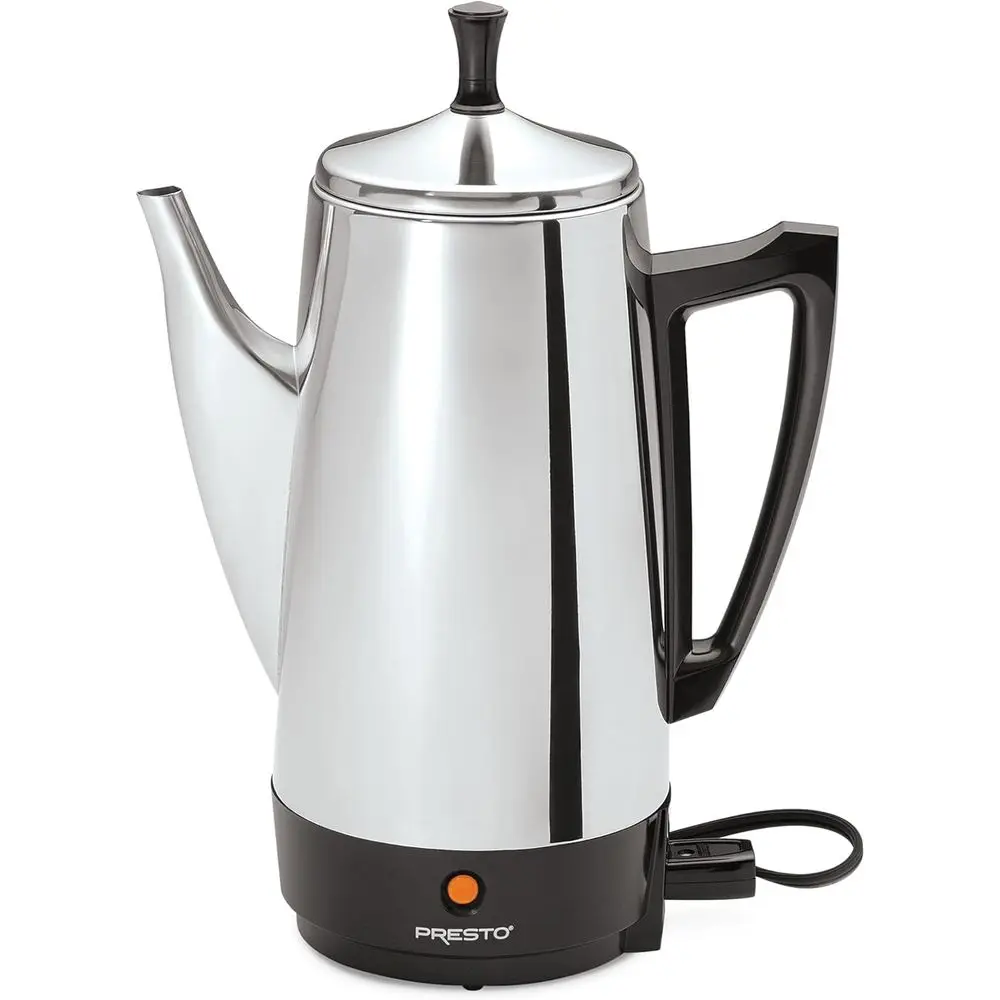 

12-Cup Stainless Steel Electric Coffee Percolator with Easy Pour Spout and Cool Handle