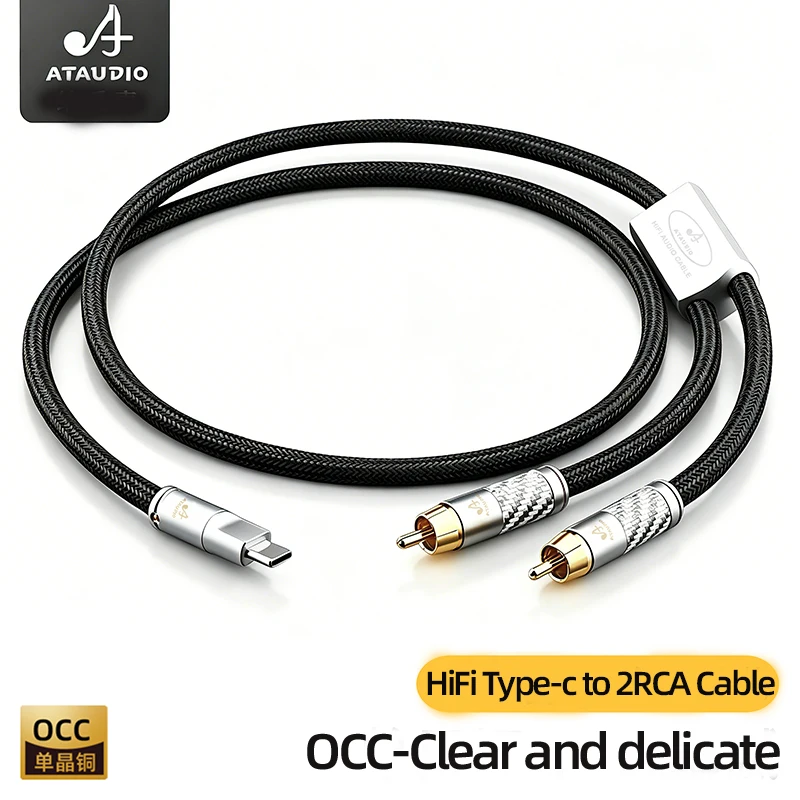 Hi-end OCC HiFi Type C to 2 RCA Male Audio Cable Gold Plated USB C RCA Cable for Phone Speaker Amplifier