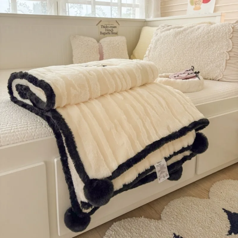 2025 New New Upgraded Cationic Jacquard Rabbit Ball Blanket Winter Thickened Blanket Office Nap Blanket