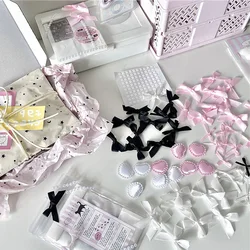 10Pcs Handmade Small Satin Ribbon Bow Photocard Packaging Materials Craft DIY Girls Gift Decor Small Heart Love Accessories