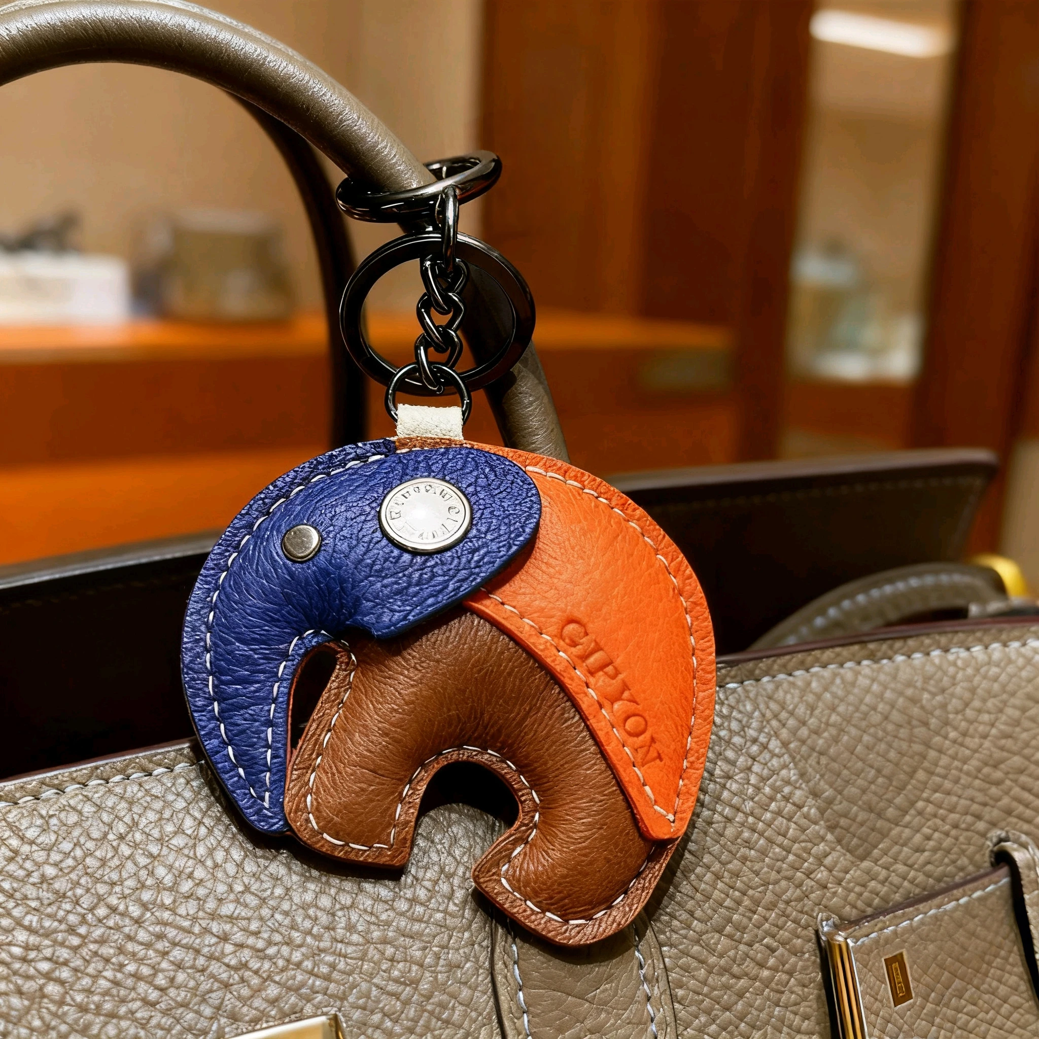 Handmade Genuine Leather Elephant Pendant Keychain Fashion Decorative Bag Accessory Car Key Holder Hanging Decoration for Purse