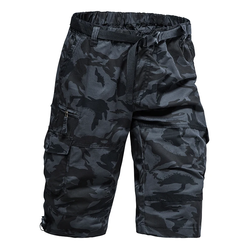 Men Plus Size Casual Shorts Elastic Waist Man Camo Cropped Pants Gym Hiking Multiple Pockets Male Knee Pants