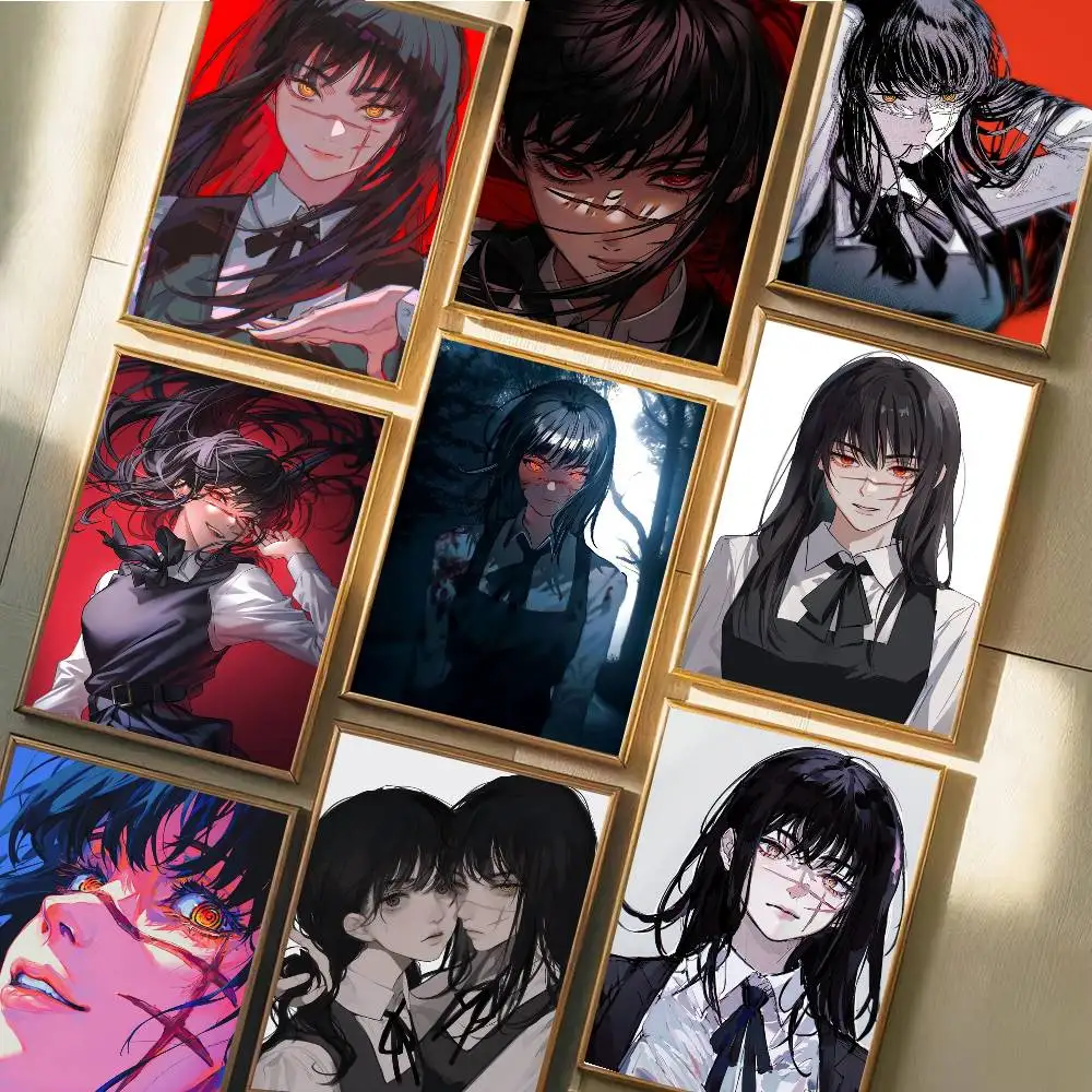 Amine Girl Mitaka Asa Chainsaw Man Poster Self-adhesive Art Waterproof Paper Sticker Coffee House Bar Room Wall Decor