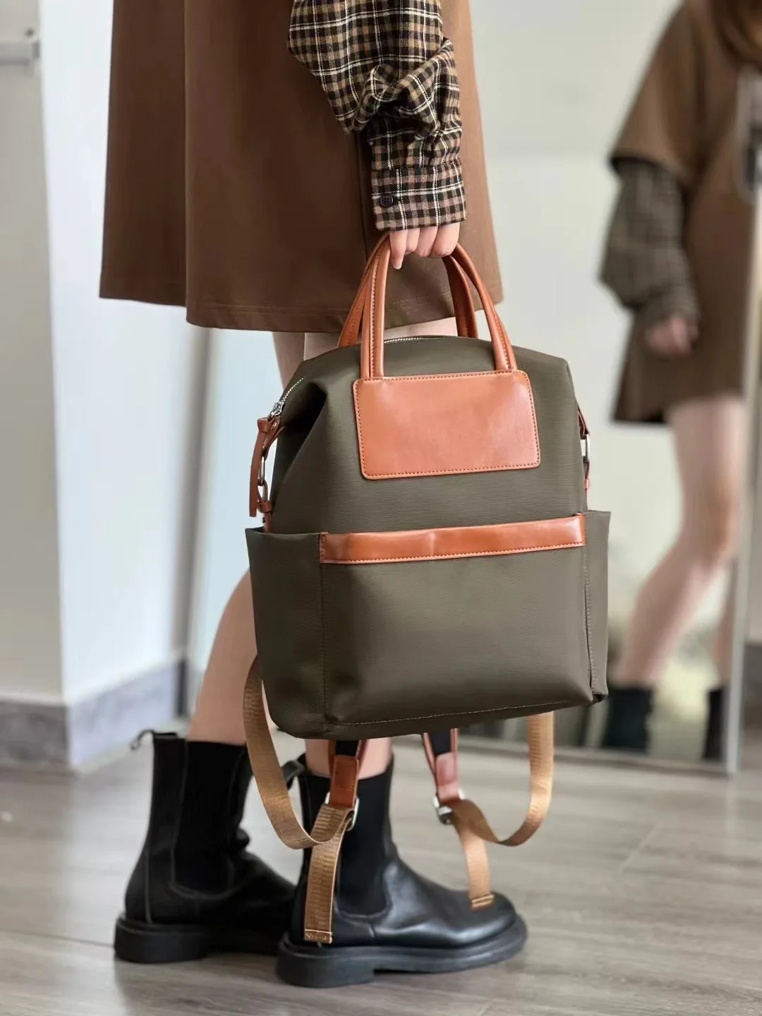 Firmranch-Sac à dos en cuir haute capacité pour femme, panneau en toile légère, cartable de voyage ComPiedmont, sac d'ordinateur tendance, nouveau, 2023