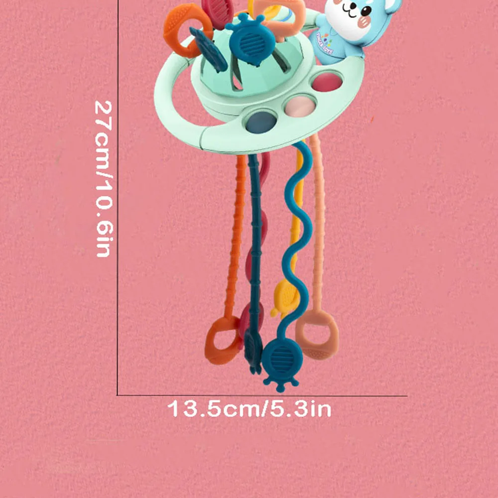 Cartoon Bear Pull String Toy For Baby Soft Silicone Teether Rattle Sensory Early Learning Fine Motor Skills Interactive Gift