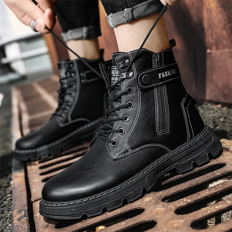 Botas de moda para hombre, zapatos informales de alta calidad, zapatillas de deporte con plataforma, botines antideslizantes para motocicleta para otoño e invierno