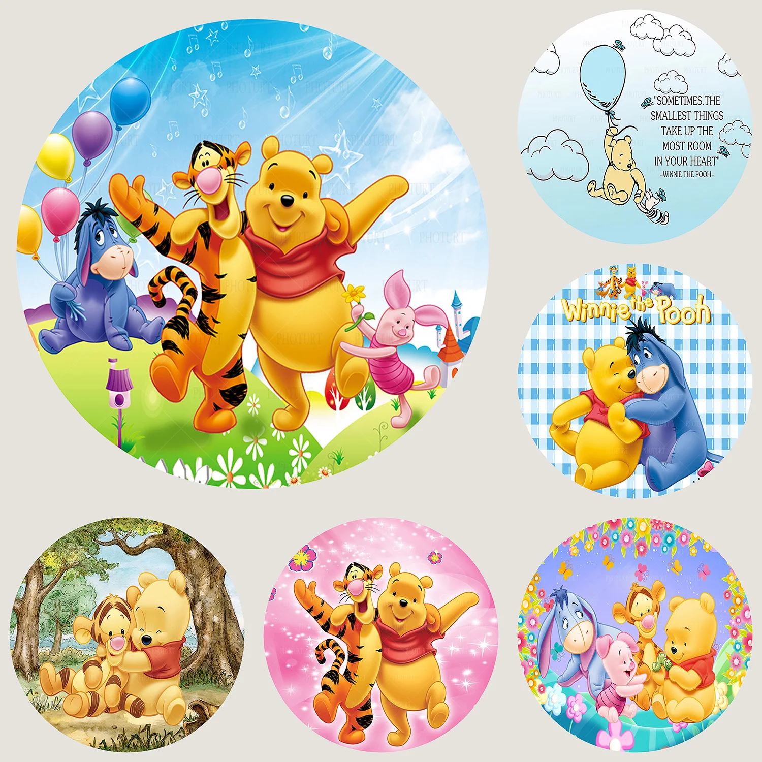 

Round Disney Winnie the Pooh Background Kids Birthday Party Backdrop Bear Tiger Friend Circle Banner Photography Studios Props