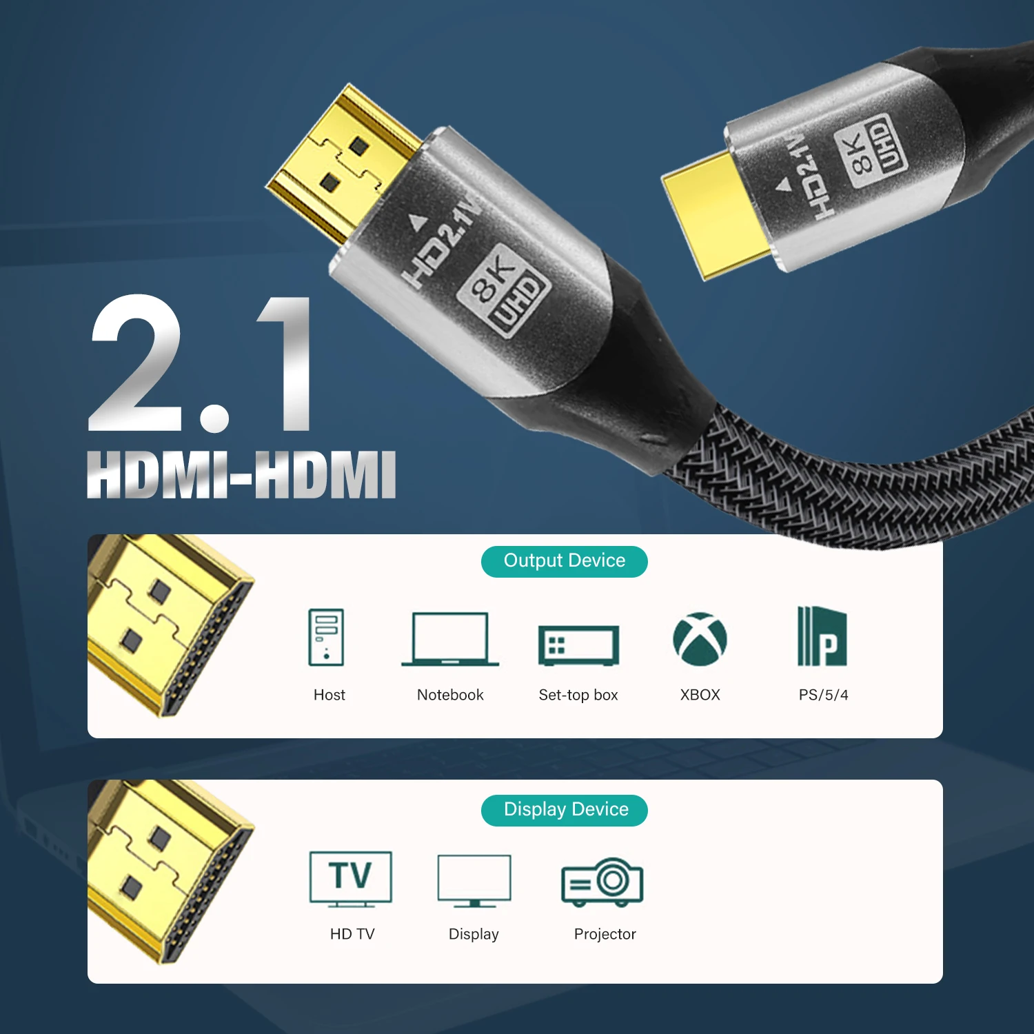 8K HDMI kabel HDMI 2.1 Ultra cyfrowy HD UHD wysokiej jakości pleciony 8K @ 60Hz 4K @ 120Hz 2K @ 144Hz do projektorów telewizyjnych PS5 Monitor 1m 12m