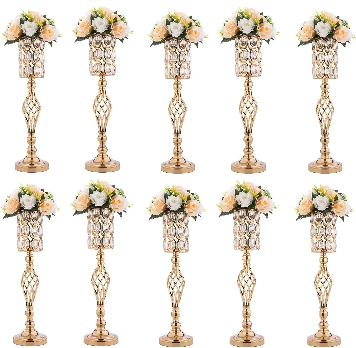 

Metal Diamond Crystal Wedding Centerpiece Vases for Tables, Gold Flower Holders, Centerpiece Flower Stands, 10Pcs