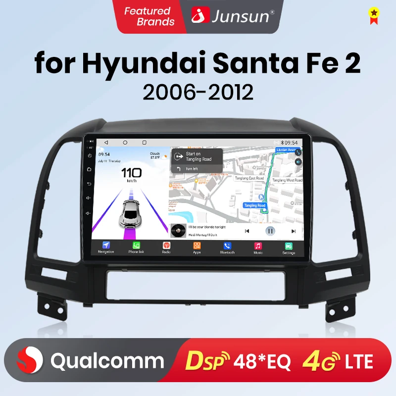 Junsun Android13 Qualcomm 8 Core Wireless CarPlay for Apple Android car Car Radio For Hyundai Santa Fe 2 2006 -2012 Car Radio