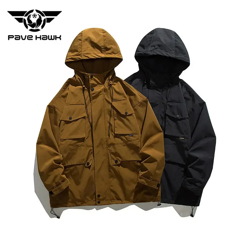 

Outdoor Mountain Style Loose Charge Suit Men Waterproof Windproof Camping Hooded Jacket Hiking Wear-resistant Cargo