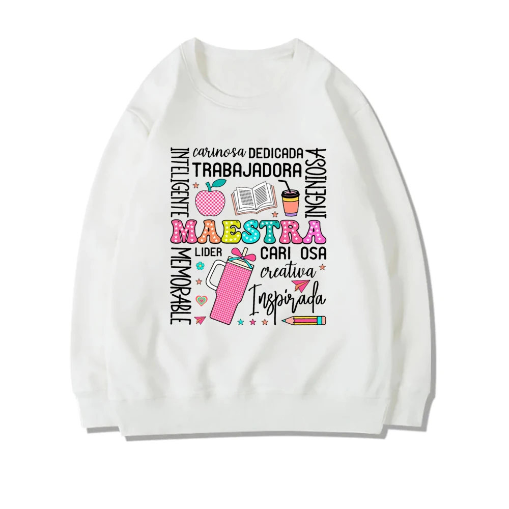 Spanish Maestra Print Girl sweatshirt Casual long Sleeve Round Neck Fashion hoodie Shirt Teacher Comfy Tee Top Teacher Clothes