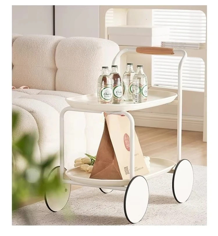 * New Sofa Side Table Creative Movable Cart Cream Style Coffee Table Small Table with Wheels