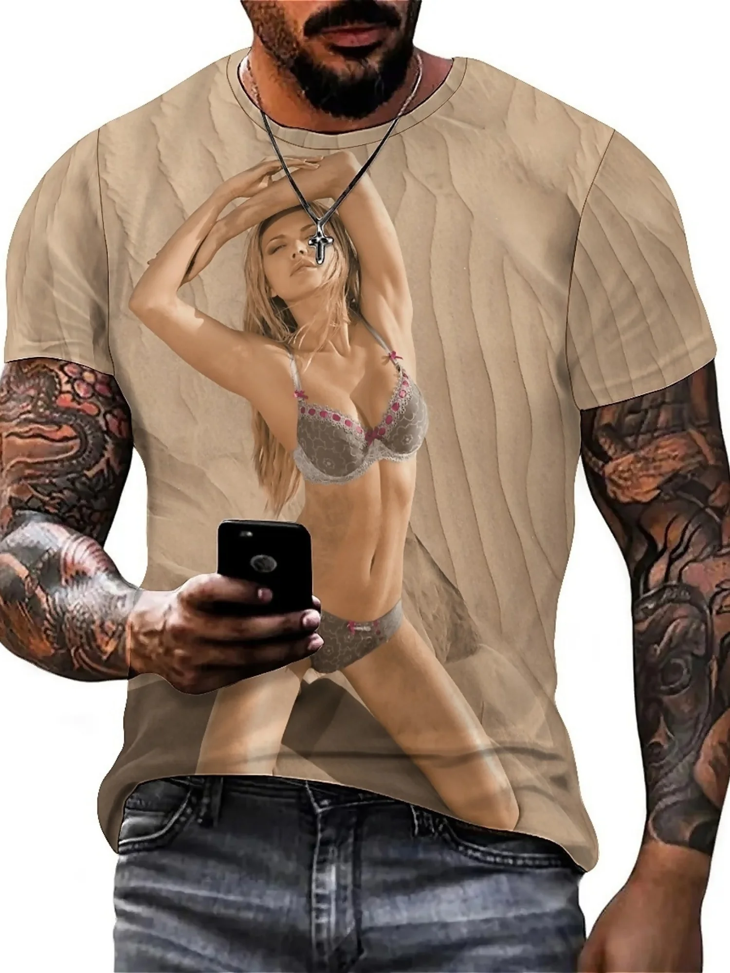 Camisas unissex com elementos brasileiros com estampas digitais 3D, camisetas largas e modernas com gola redonda
