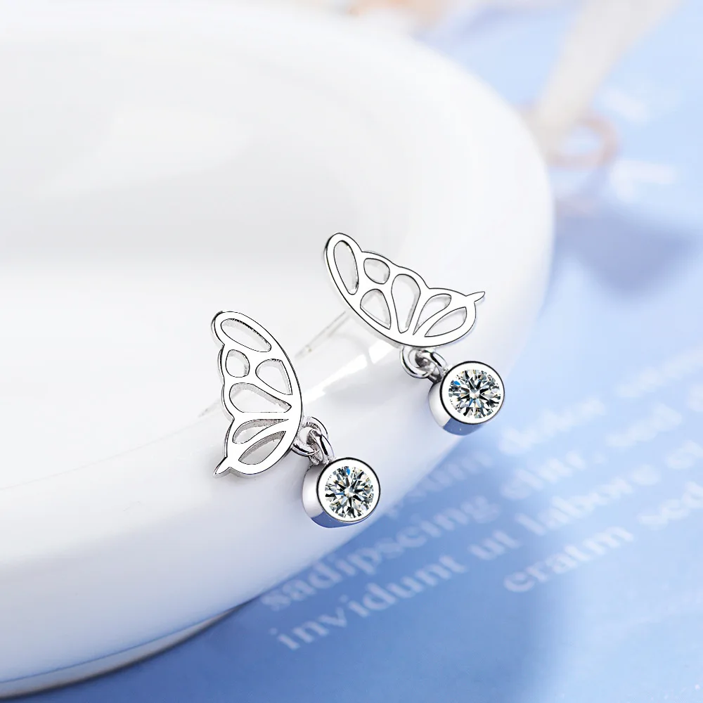

LEKANI Genuine 925 Sterling Silver Feather Fairy Wings Stud Earrings Silver for Women Fashion Silver Jewelry Christmas SCE343