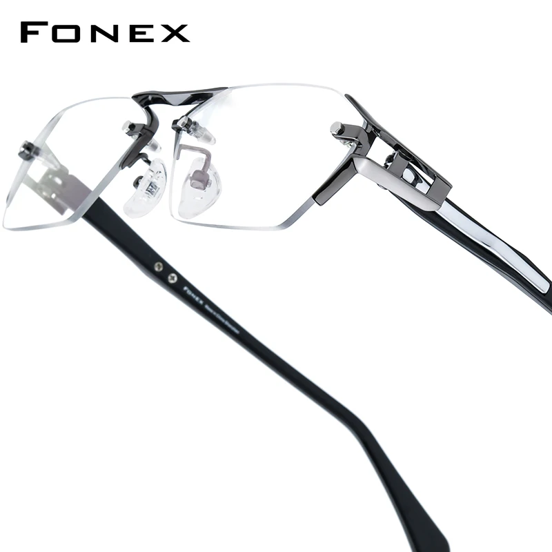 FONEX Acetate Titanium Glasses Frame Men Brand Design Rimless Square Eyeglasses Frameless Japanese Ultralight High-end Eyewear 1