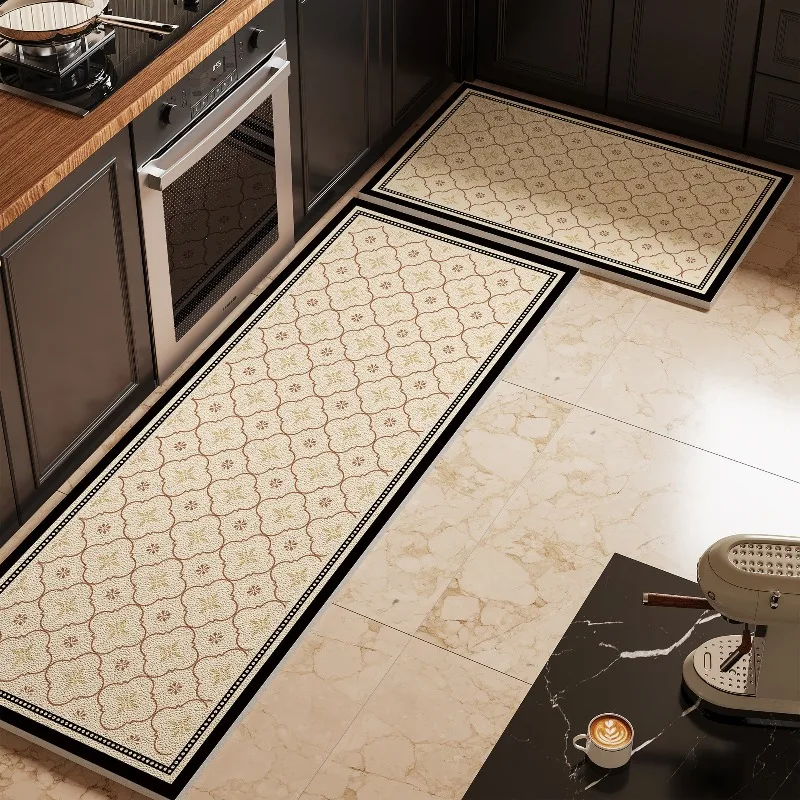 Retro Floral Shadow PVC Leather Kitchen Rug Waterproof Oil-proof Stain-resistant Carpet Large Area Non-slip Floor Mats Alfombra