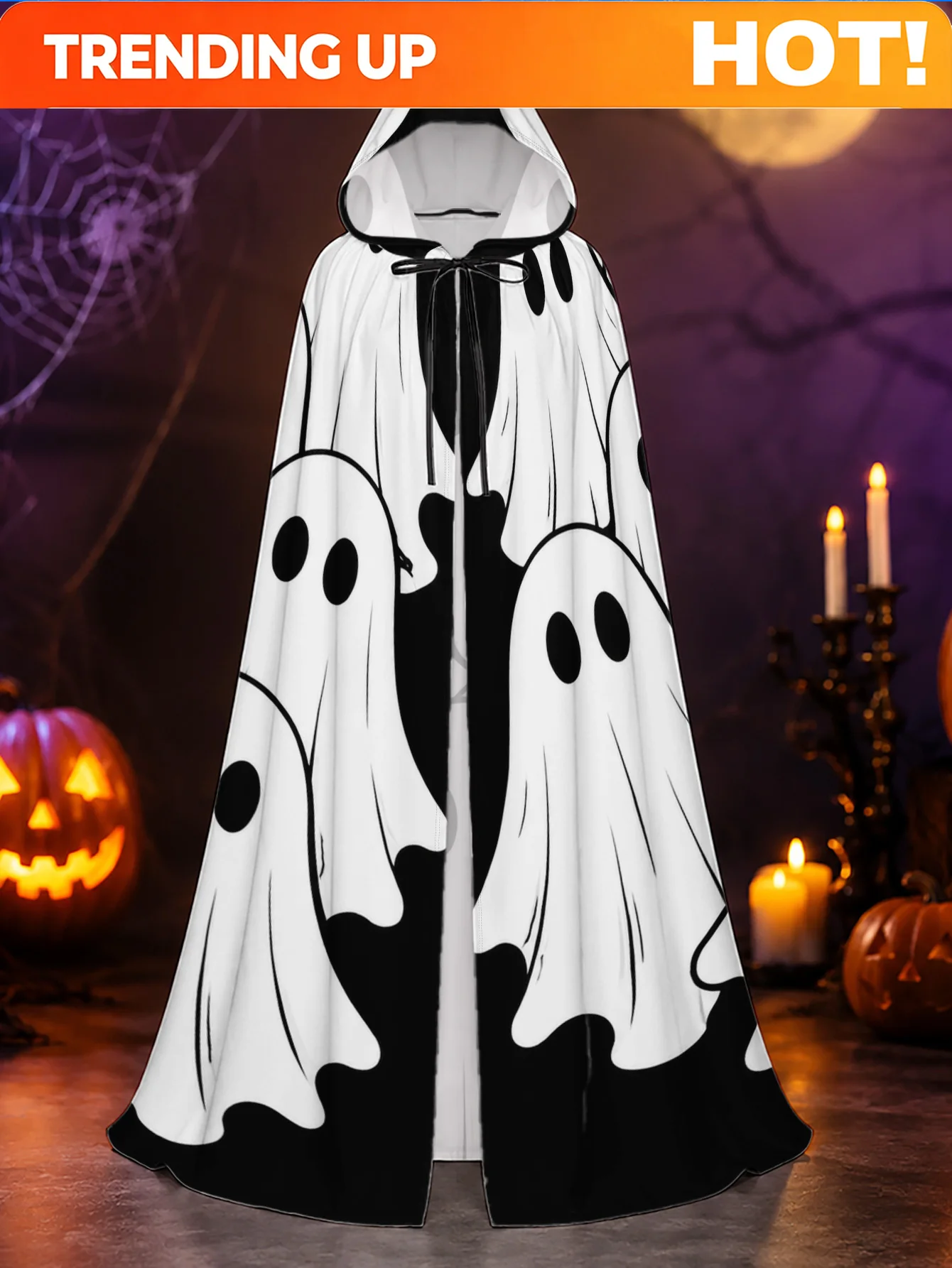 Customization 1pc, Halloween Ghost And Christmas Elf Inspired Hooded Robe With Halloween Ghostly Gathering Pattern, Polyester