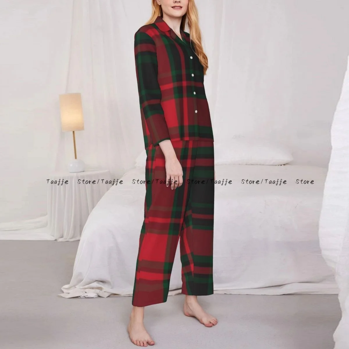 

Women's Pajamas Long-sleeved Girl Loungewear Two-piece Set Christmas Tartan Pajamas for Autumn Spring