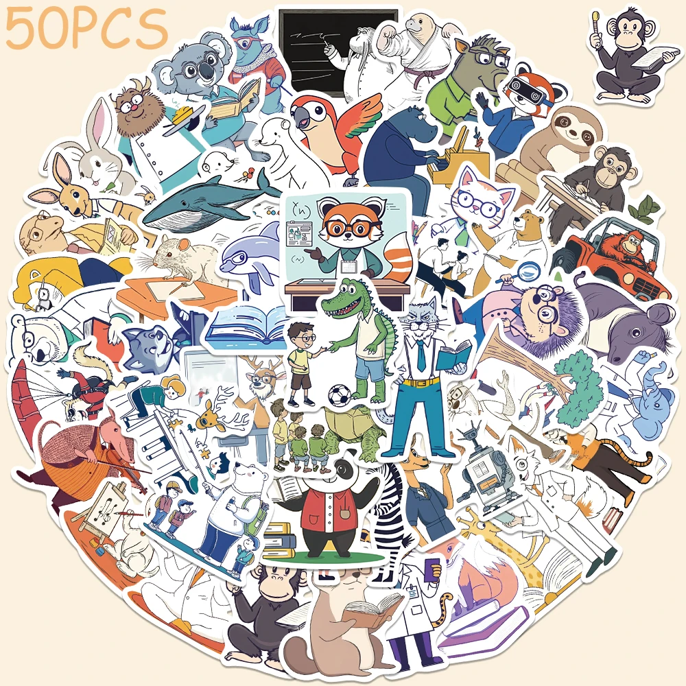 

50pcs Cartoon Cute Animals Panda Parrot Dog Stickers Decals For Phone Notebook Skateboard Guitar DIY Graffiti Aesthetic Stickers