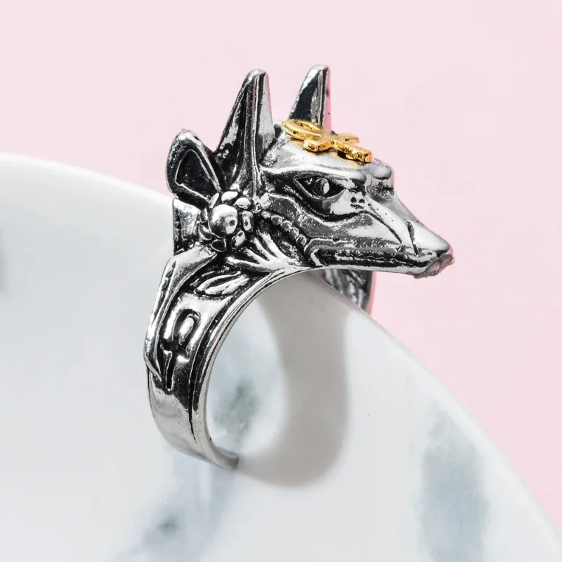 Simple Anubis Beast Cross Men and Women Rings Cross Design Animal Finger Rings Adjustable Jewelry Punk Fashion Jewelry Wholesale