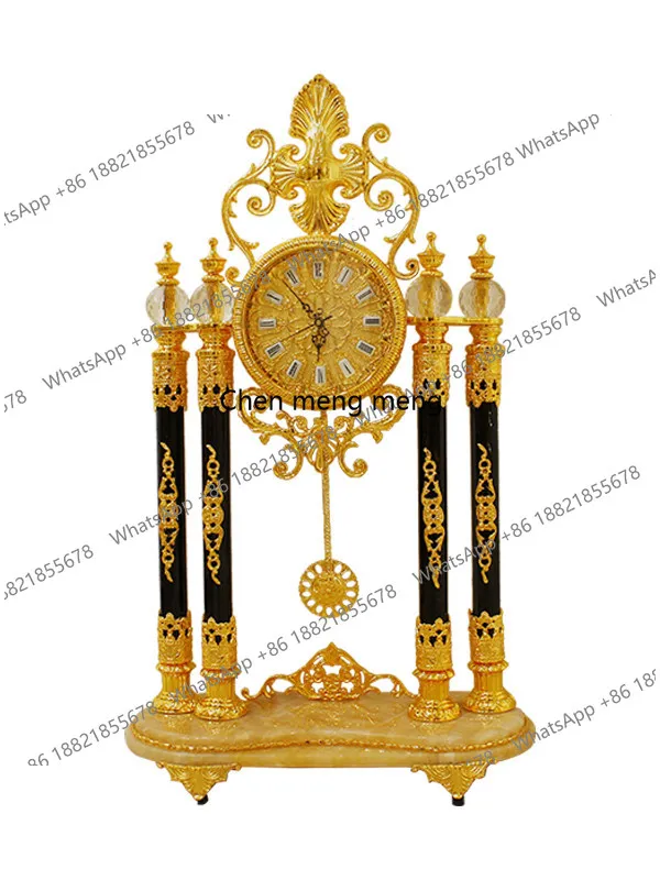 Golden black crystal column elegant hand-carved clock new Chinese home gift atmosphere living room clock