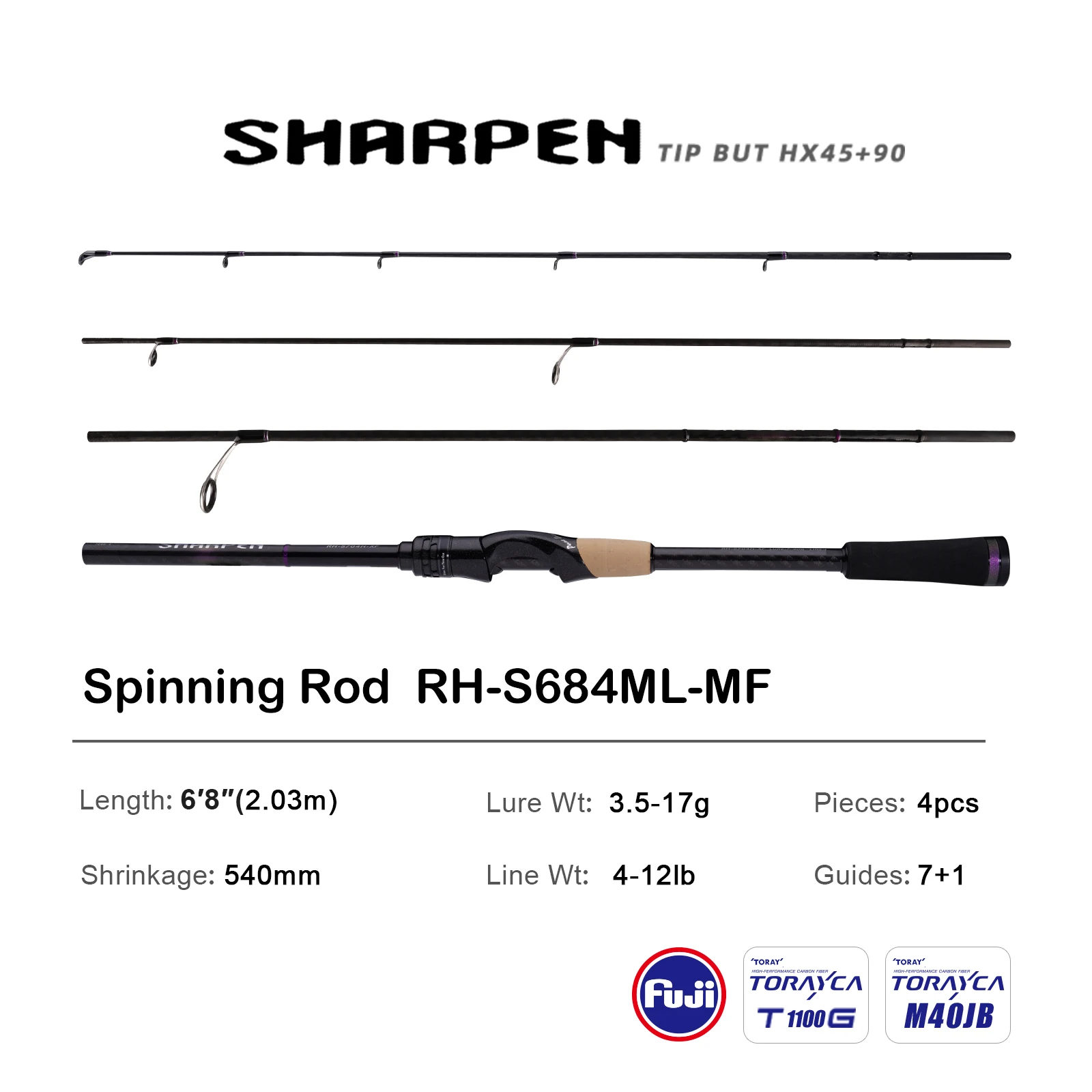 PURELURE 4ピース ロッド SHARPEN RH-684ML-MF PURELURE SHARPEN ソフトルアー ロングスピニング＆キャスティング XF