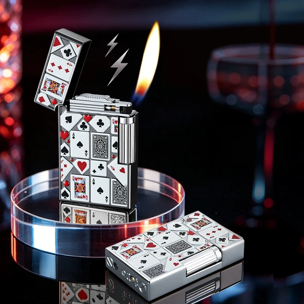 New Metal Retro Poker Wheel Lighter Color Steel Sound Poker Wheel Inflatable Creative Personalized Outdoor Portable Lighter Gift