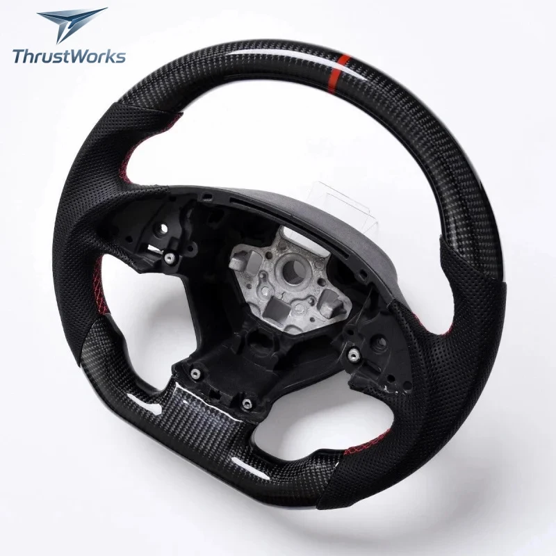 

ThrustWorks QEM Customized Black Leather Carbon Fiber Racing Car Steering Wheel 2014-2019 New