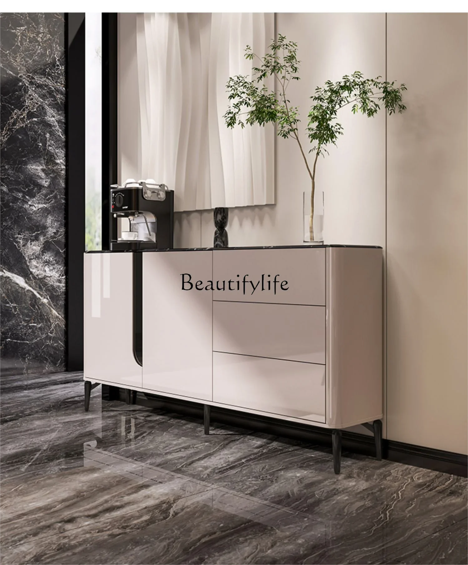 

Light luxury integrated against the wall Modern simple storage Ultra-thin wall side cabinet Italian style