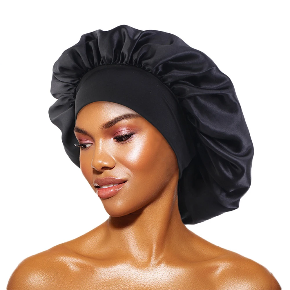 

Wide Brim Nightcap Satin Bonnets Night Sleeping Cap Large Elastic Wide Soft Band for Curly Hair Care Beauty Makeup for Women Men