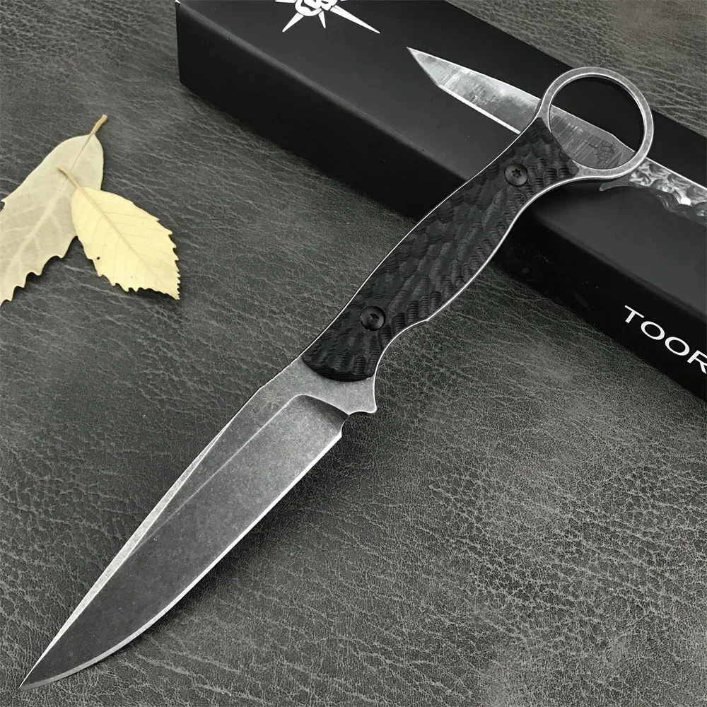 Toor Fixed Blade Knife D2 Blackwashed Blade G10 Handle Self-Defense Hunting Knives Outdoor EDC Tool with Kydex Sheath