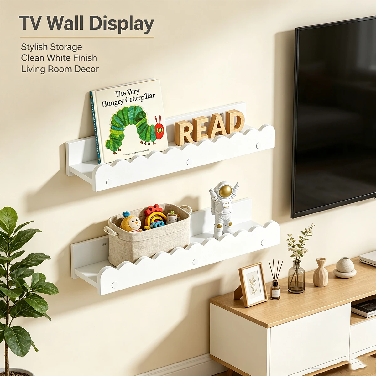Cloud Floating Wall Shelves 2 Pack, White Wave Wall Mount Display Shelf for Nursery Bedroom Decor