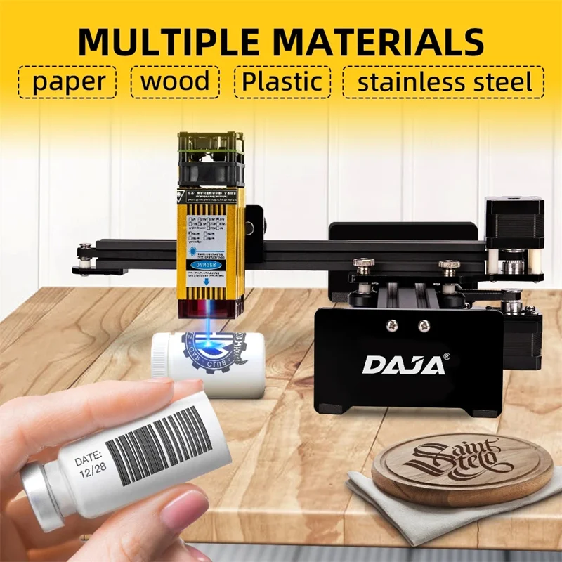 DAJA D2 Small Laser Engraving Machine, Stainless Steel Wood Plastic Customized logo, Automatic DIY Glass Leather Laser Marking