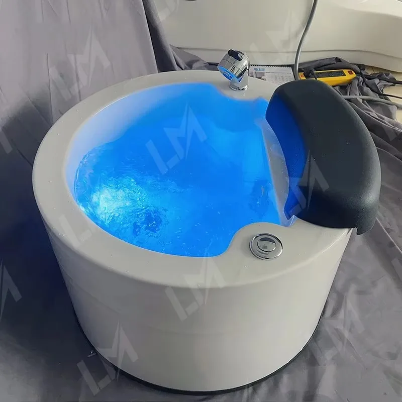 Luxury Modern Portable Acrylic Freestanding Spa Foot Bath Tub With Whirlpool Massage LED Light Pedicure Chair Drainage