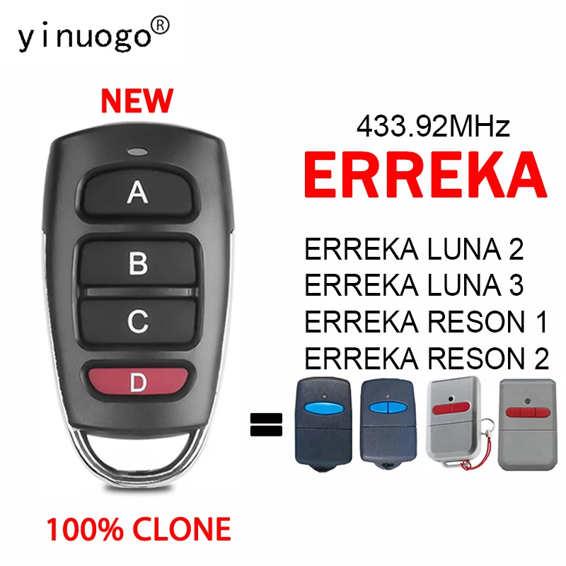 ERREKA ERREKA LUNA2 ERREKA LUNA3 ERRENKA RESON1 ERREKA RESON2 Clone Garage Door Remote Controller Fixed Code 433.92MHz