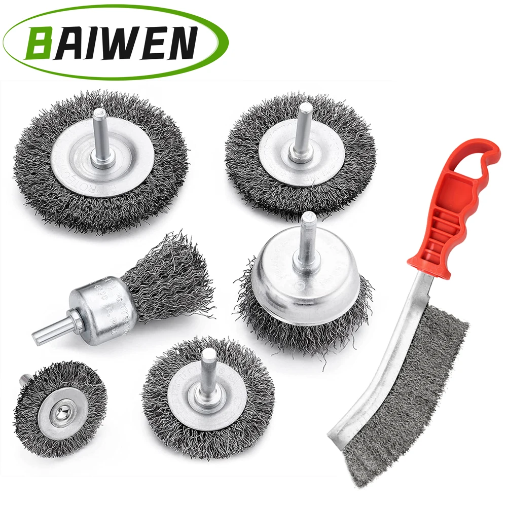 

﻿ 7pcs Mix Wire Brush Drill Wheel Cup Flat Cleaning Brush Kit Set For Metal Cleaning Rust Cleaning Barbecue Grilles
