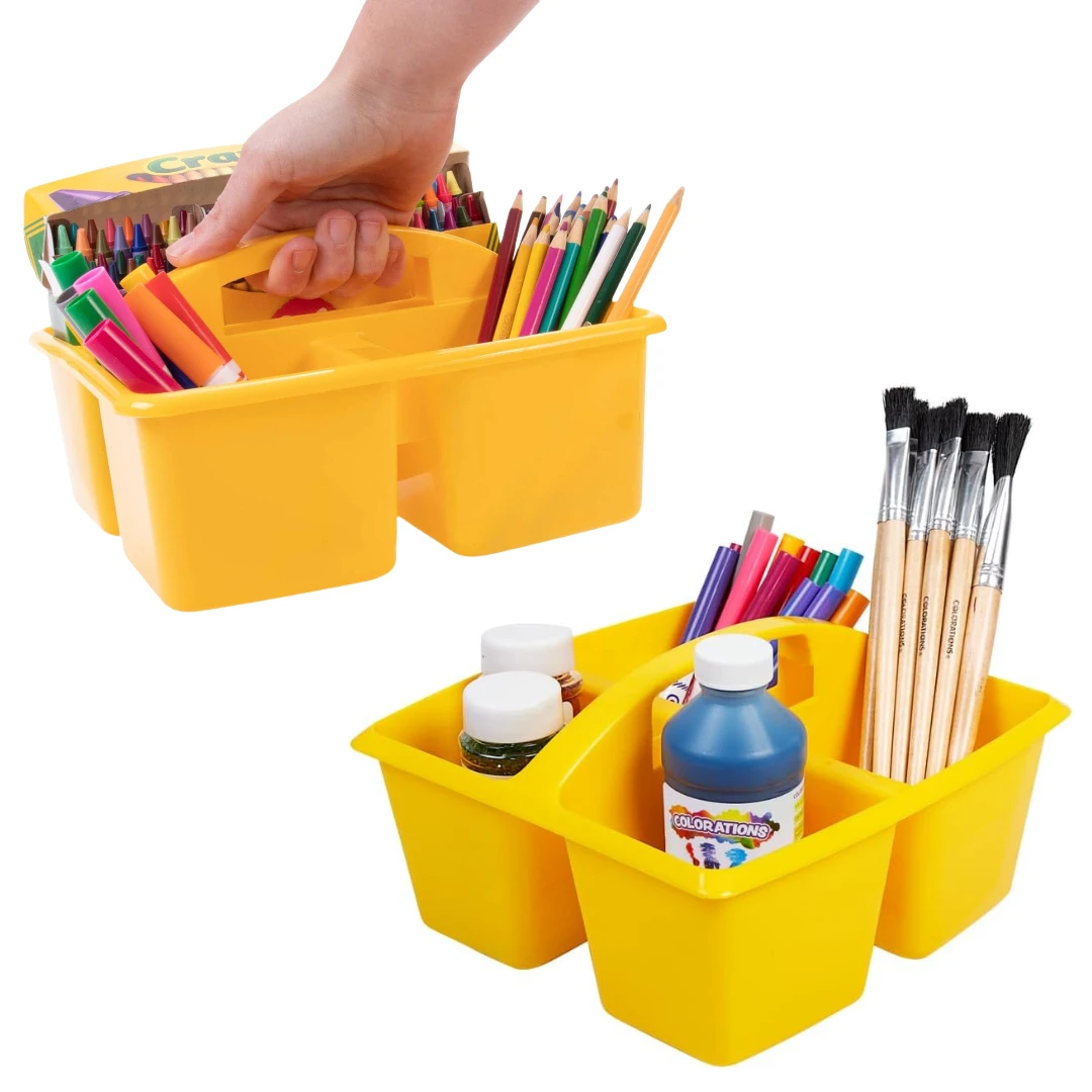 Carrying Handle Multicolored Storage Basket,Stackable Plastic Bins with 3 Compartments,Office Desk Organization for Preschool