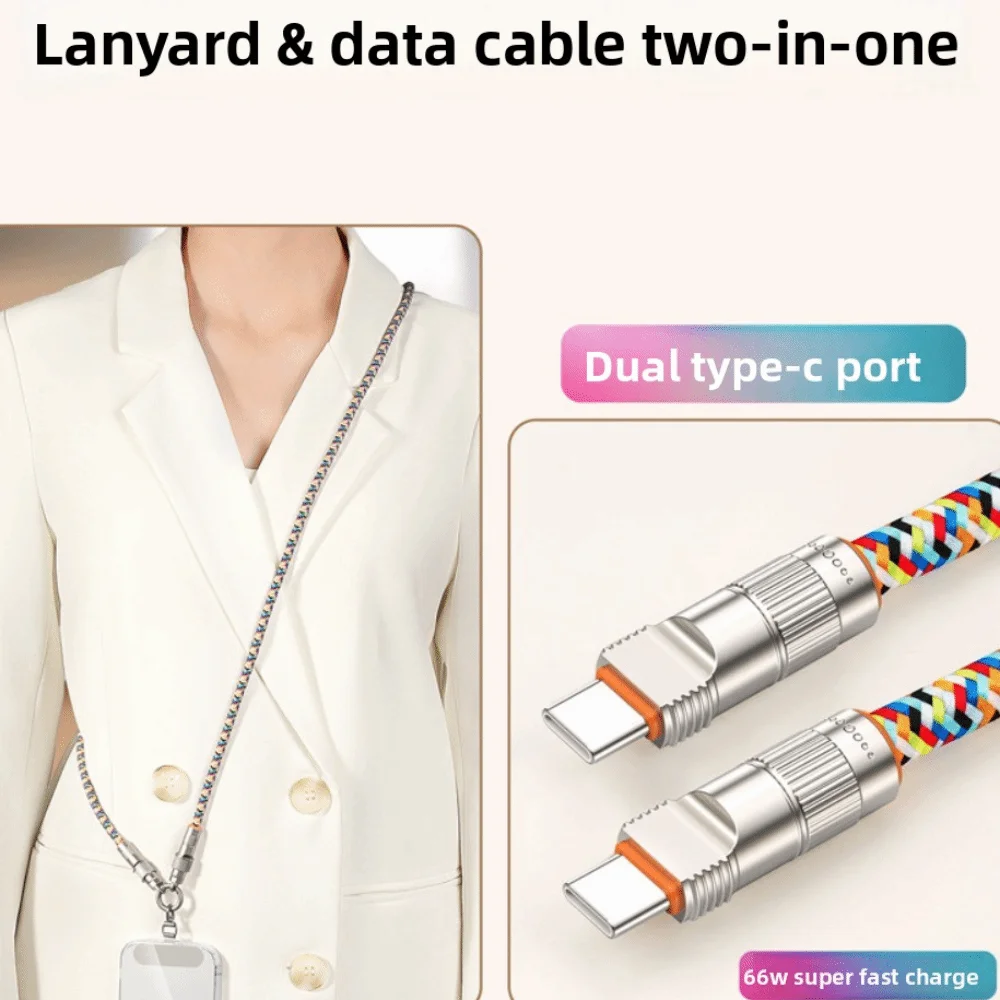 

Type C Data Cable Crossbody Mobile Phone Lanyard PD66W Anti-lost Fast Charging Phone Strap 2 in 1 Detachable Phone Hanging Rope