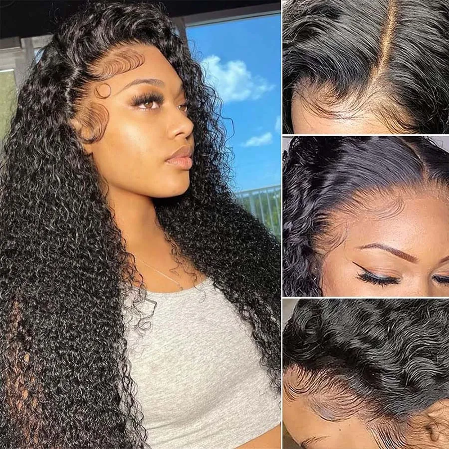 Kinky Curly 13x4 Transparent Lace Frontal Wig Human Hair Bling Curly Human Hair Wigs For Women Lace Front Wig Human Hair